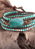 Boho Bracelet, RH 5 Layers Leather Wrap Bracelet, Natural Stones, Crystal Silver